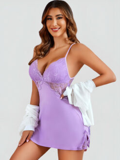 Women Purple Solid Babydoll Nightdress