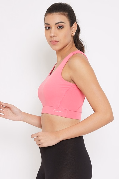 Medium Impact Padded Racerback Sports Bra in Baby Pink