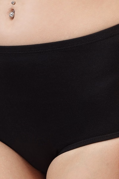 High Waist Hipster Panty in Black with Inner Elastic - Cotton