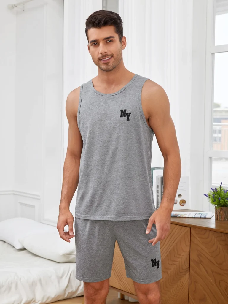 Manfinity Men Letter Graphic PJ Set