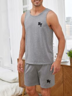 Manfinity Men Letter Graphic PJ Set