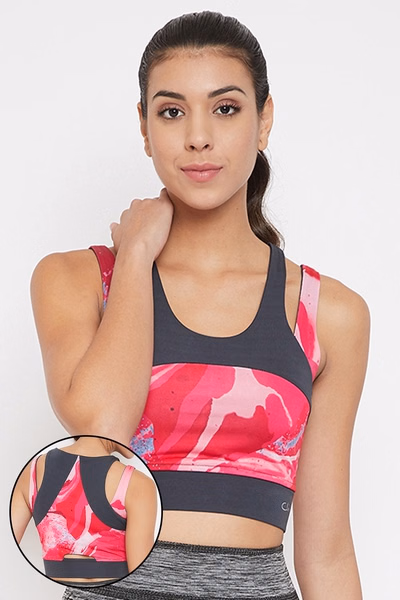 Medium Impact Padded Abstract Print Sports Bra in Pink