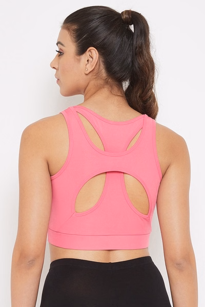 Medium Impact Padded Racerback Sports Bra in Baby Pink
