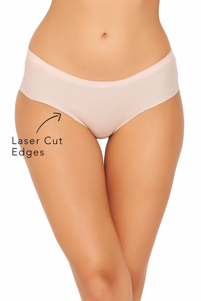 Mid Waist Seamless Laser-Cut Hipster Panty in Peach Colour