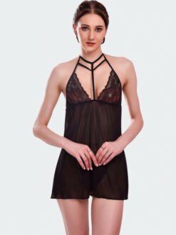 Net Halter Neck Baby Doll Short Nighty