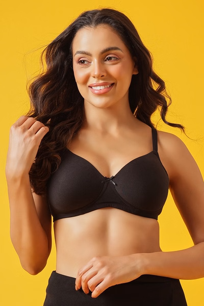 Padded Full Coverage Multiway T-shirt Bra & Mid Waist Graphic Hipster Panty in Black