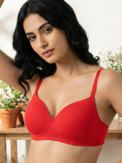 Red Solid Non-Wired Non Padded T-shirt Bra