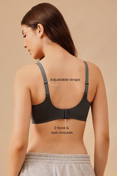 Seamless Bonded Padded Non-Wired Full Coverage T-shirt Bra in Dark Grey