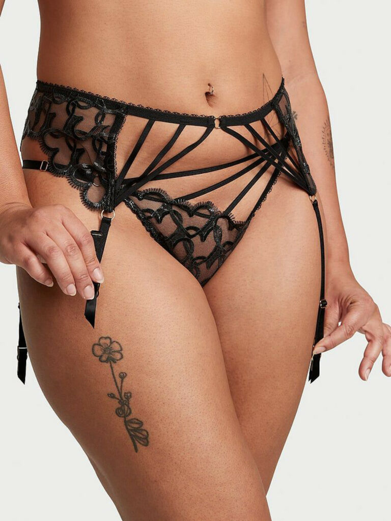 Sexy Shimmer Heart Embroidery Garter Belt