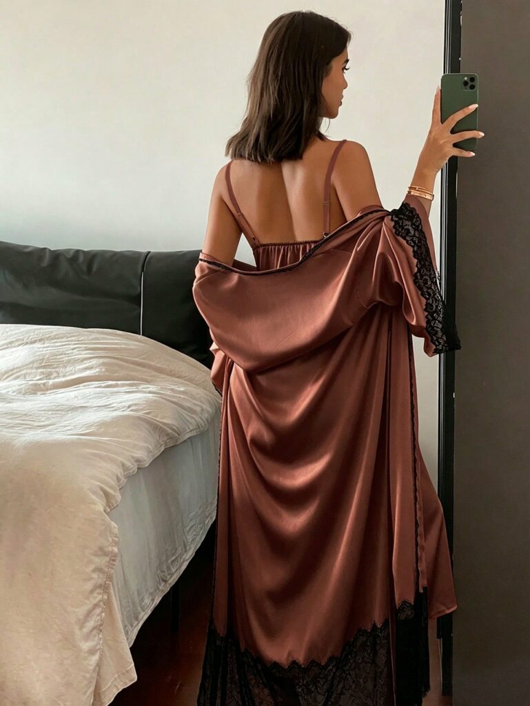 Women's Charming Contrast Color Lace Patchwork Long Robe Nightdress