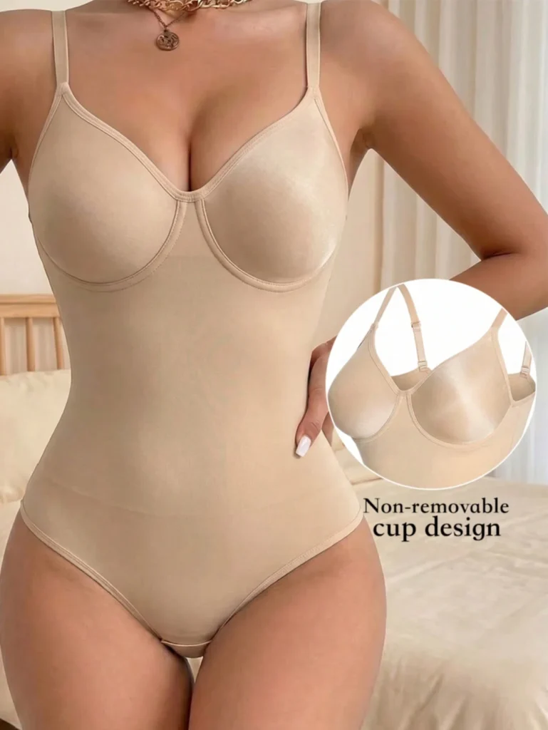 Women's Fashionable Elegant Cup Design Apricot Seamless Bodysuit