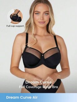 Black Unlined Full Coverage Side Support Mesh Sheer Minimizer Bra