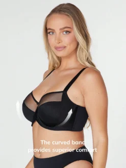 Black Unlined Full Coverage Side Support Mesh Sheer Minimizer Bra