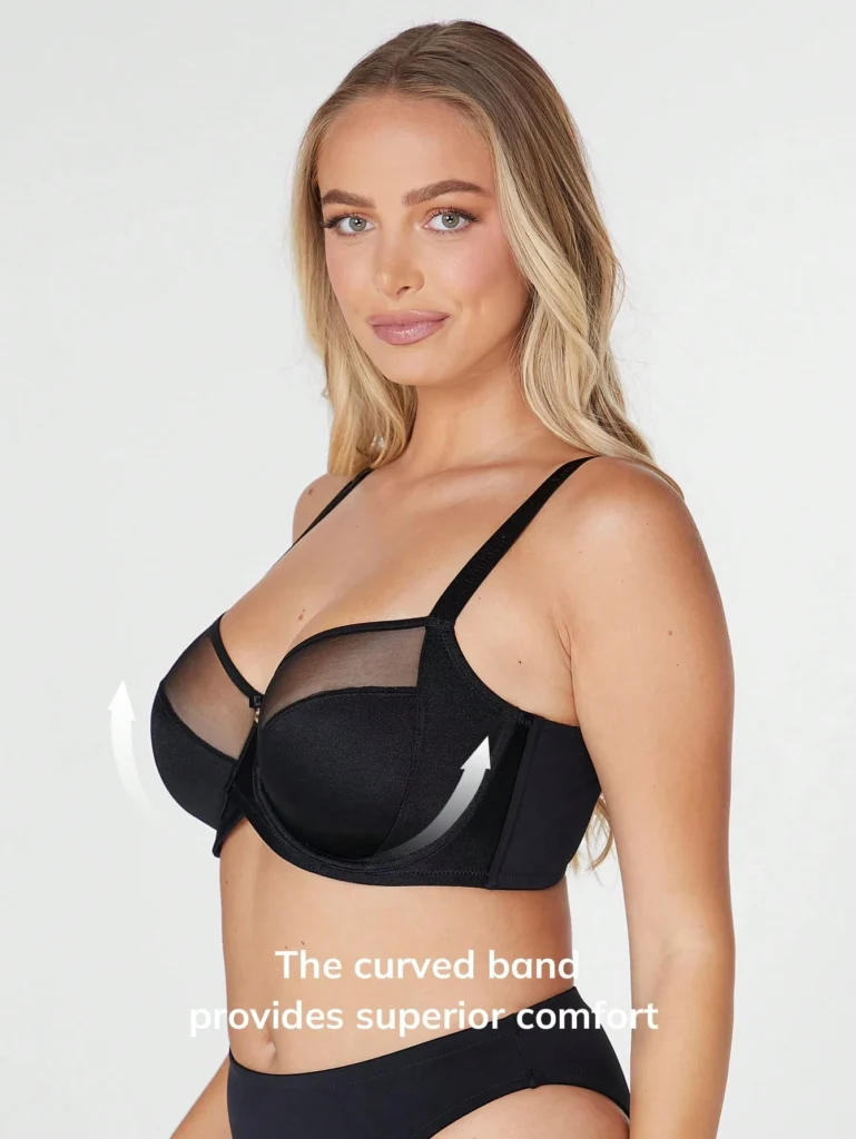 Black Unlined Full Coverage Side Support Mesh Sheer Minimizer Bra