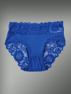 Blue Fabric High Waist Lace Decor Medium Stretch Panty
