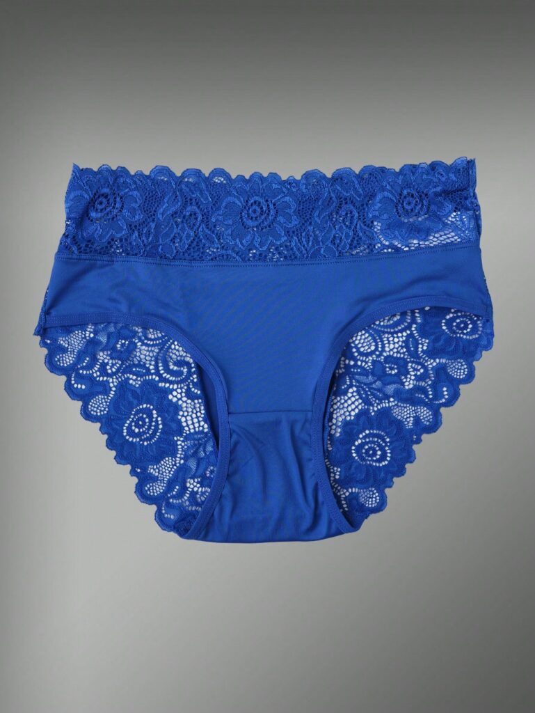 Blue Fabric High Waist Lace Decor Medium Stretch Panty