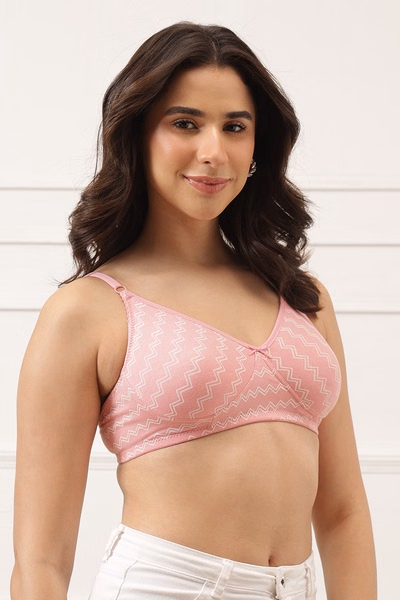 Full Coverage Chevron Print T-shirt Bra in Blush Pink - Cotton