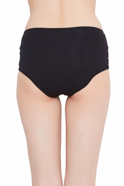 High Waist Hipster Panty with Lace Panels in Black- Cotton
