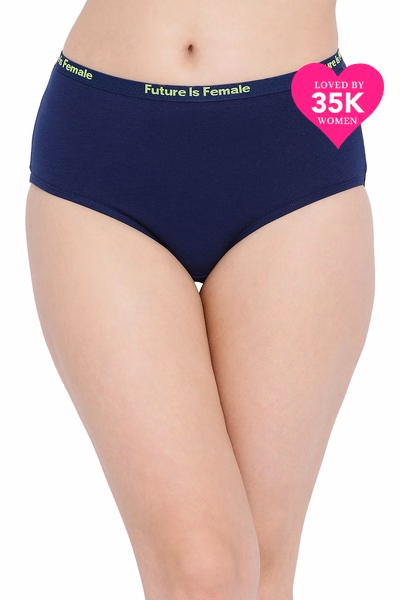 High Waist Hipster Panty with Printed Waistband in Navy Colour - Cotton