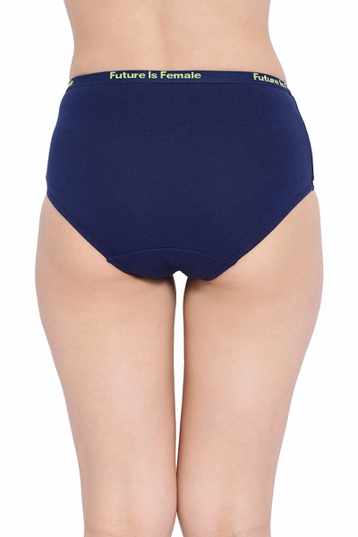 High Waist Hipster Panty with Printed Waistband in Navy Colour - Cotton