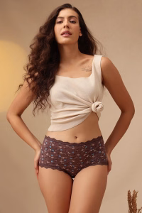 High Waist Printed Hipster Panty in Dark Brown