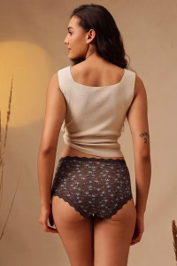 High Waist Printed Hipster Panty in Dark Brown