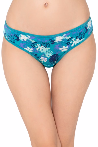 Low Waist Floral Print Bikini Panty in Aqua Green