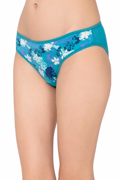 Low Waist Floral Print Bikini Panty in Aqua Green