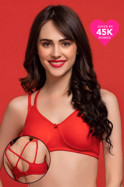 Non-Wired Full Coverage Multiway T-Shirt Bra in Red - Cotton Rich