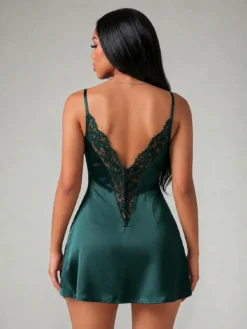 Silforma Lace Patchwork Backless Sexy Faux Silk Women Nighty