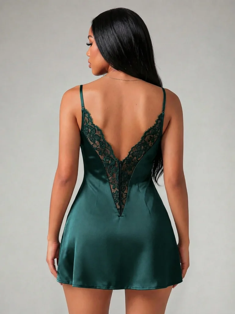 Silforma Lace Patchwork Backless Sexy Faux Silk Women Nighty