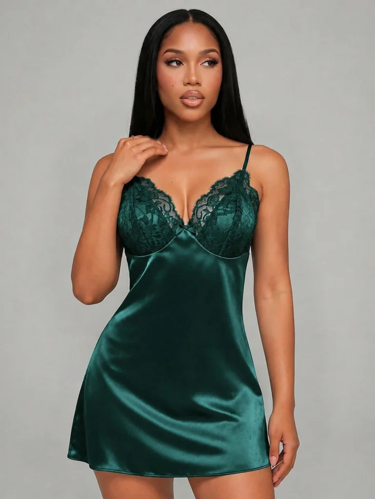 Silforma Lace Patchwork Backless Sexy Faux Silk Women Nighty