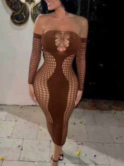Women's Off-Shoulder Long Sleeve Cut-Out Sexy Lingerie Dress