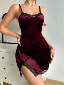 Women's Spaghetti Strap Backless Lace Trim Elegant Nightgown