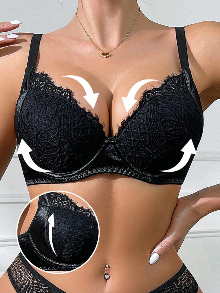 Classic Lace Color Block T-Back Side Women's Embroidery Bra