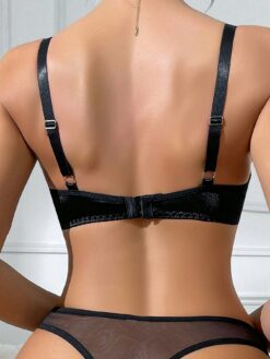 Classic Lace Color Block T-Back Side Women's Embroidery Bra