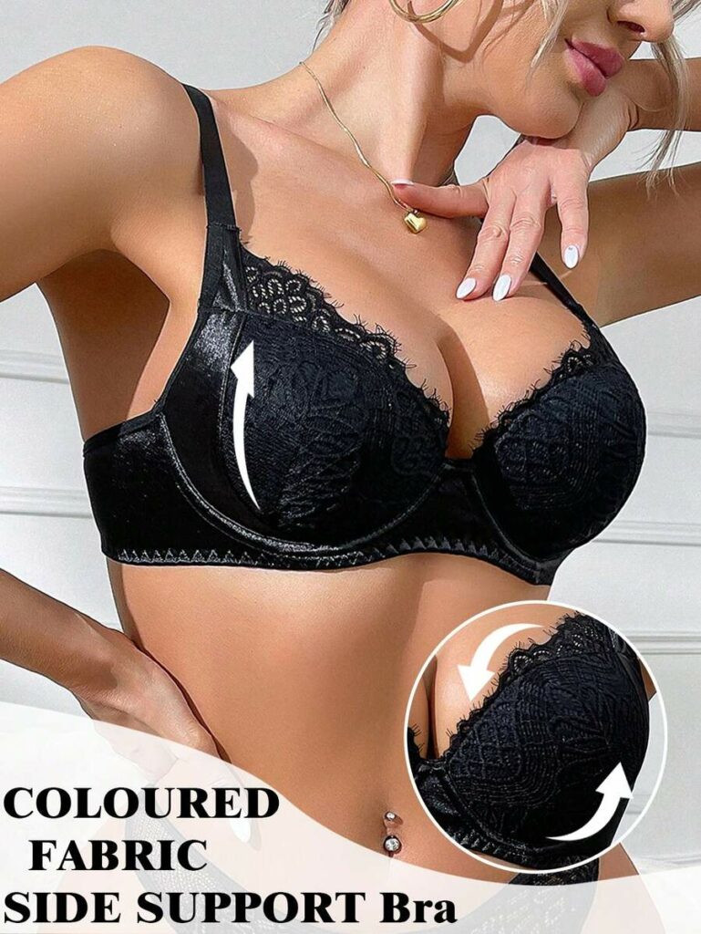 Classic Lace Color Block T-Back Side Women's Embroidery Bra
