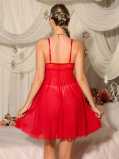 DelicateAllure Bright Red Christmas Underwire Sexy Net Nighty