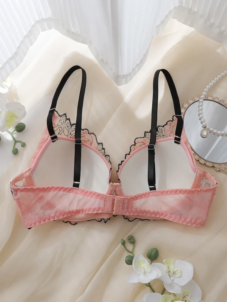 DelicateAllure Pink Underwire Molded Cup Comfy Balconette Embroidery Bra