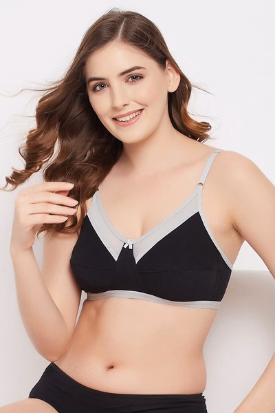 Non-Padded Non-Wired Full Cup Bra in Black - Cotton