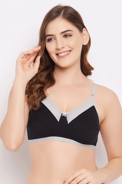 Non-Padded Non-Wired Full Cup Bra in Black - Cotton