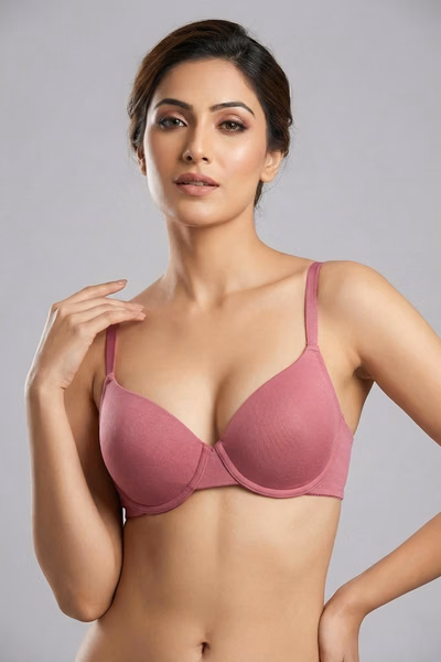 Padded Wired Plunge T-shirt Bra in Mauve