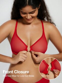 Women's Front Closure Deep V Transparent Bra