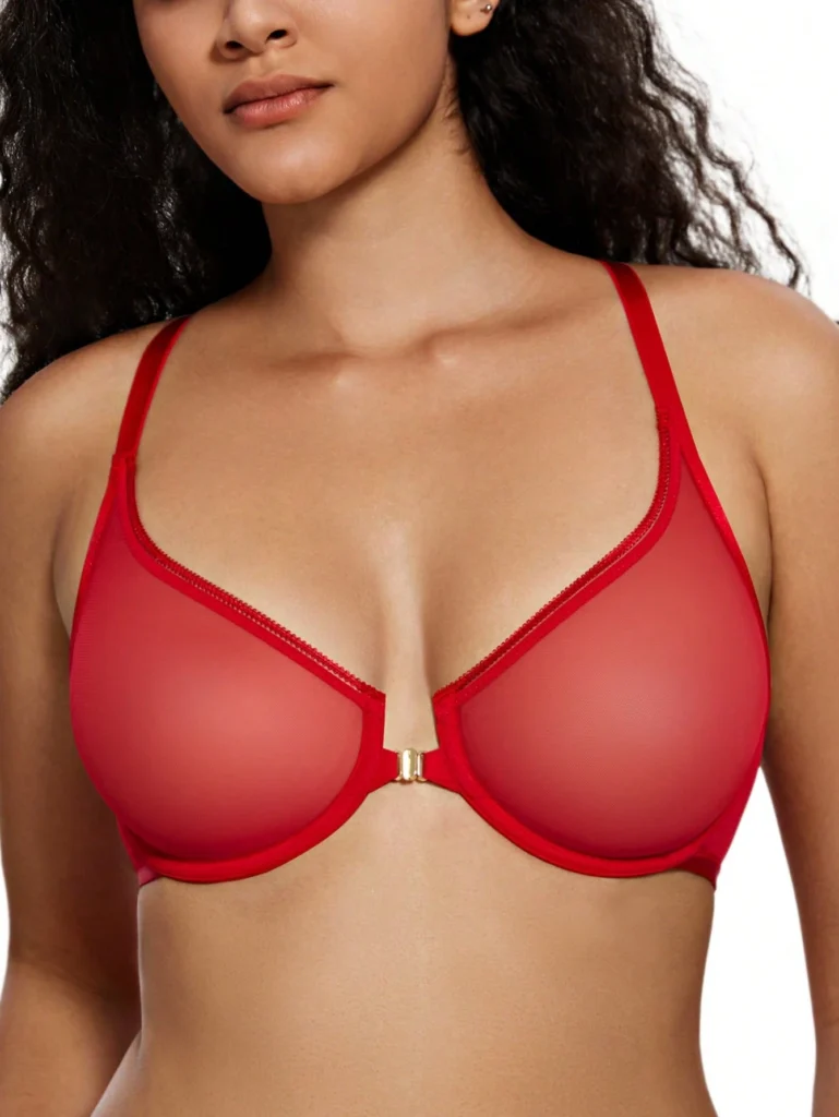 Women's Front Closure Deep V Transparent Bra