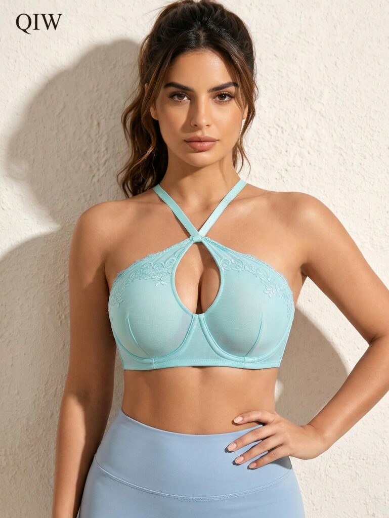Women's Halter Neck Lace Back Hook Bra